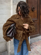 Brown Suede-Like Wrap Jacket - Leah Partow