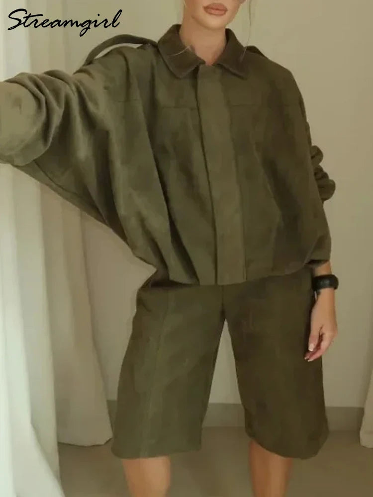 Oversized Suede-Look Bomber Jacket - Leah Partow