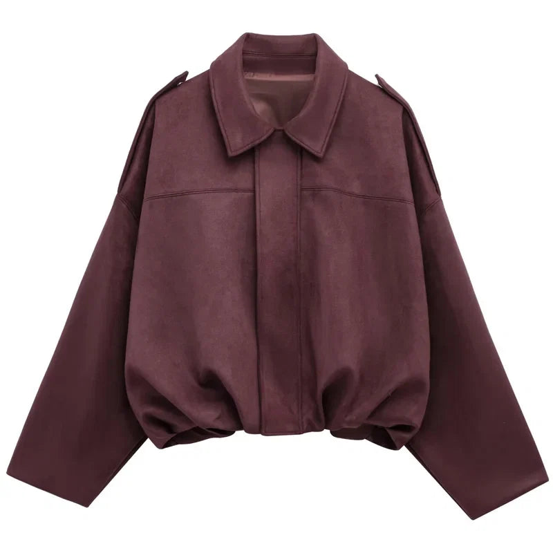 Cropped Suede-Like Bomber Jacket - Leah Partow