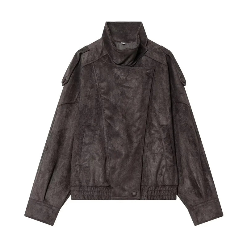Leather-Look Snap-Front Moto Jacket - Leah Partow