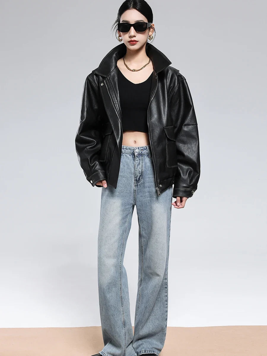 Distressed Faux Leather Utility Jacket - Leah Partow