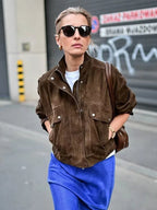 Suede-Effect Utility Bomber Jacket - Leah Partow