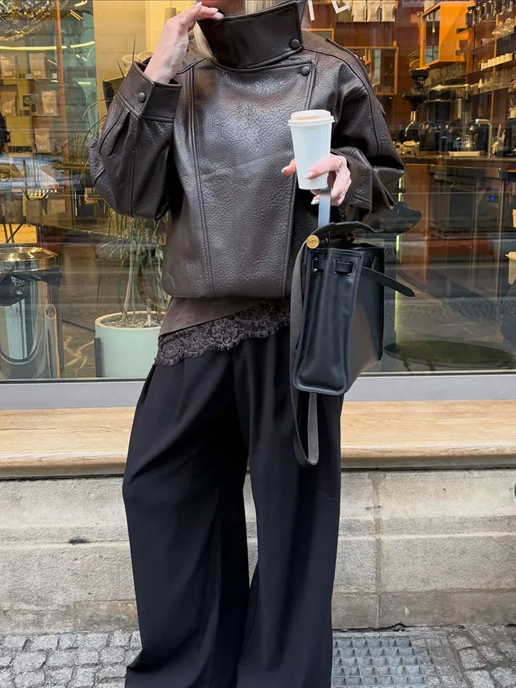Cropped Faux Leather Moto Bomber Jacket - Leah Partow