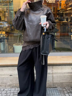 Cropped Faux Leather Moto Bomber Jacket - Leah Partow