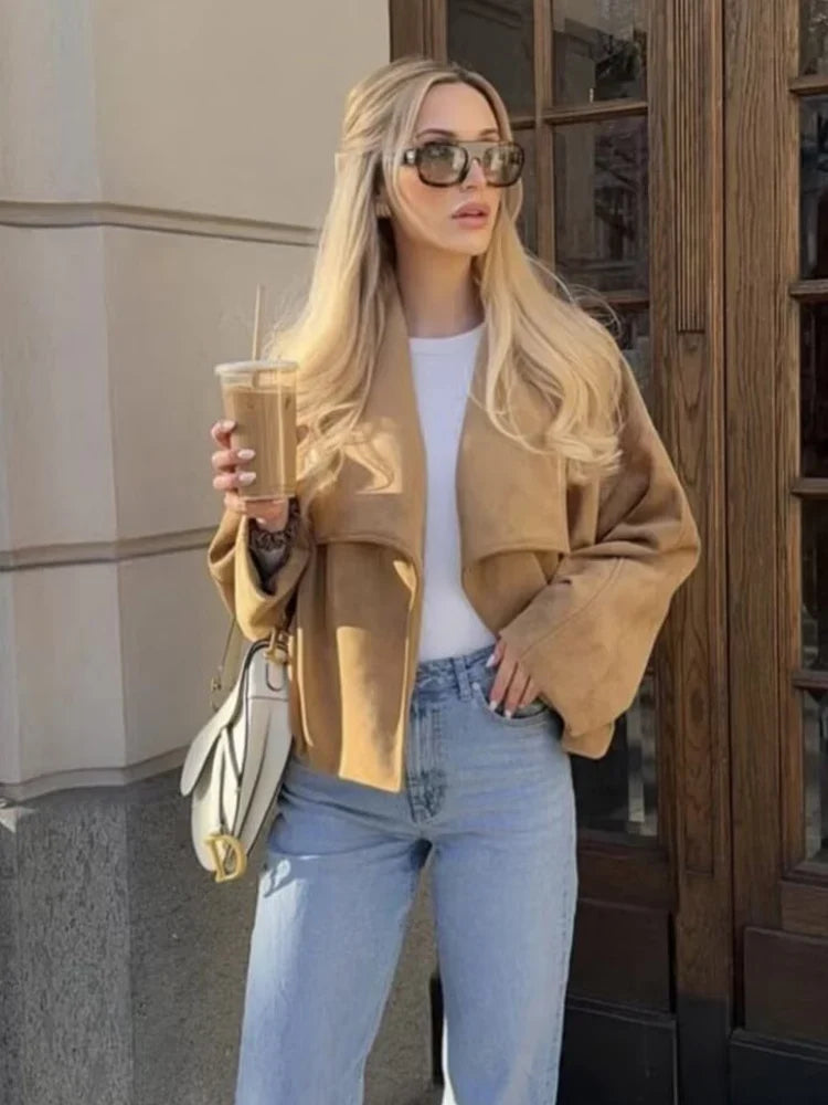 Suede-Textured Open Front Jacket - Leah Partow