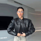 Cropped Leather-Look Bomber Jacket - Leah Partow