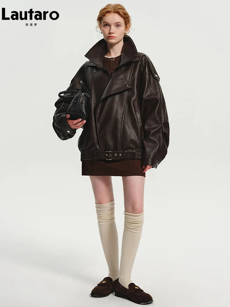 Oversized Faux Leather Moto Jacket - Leah Partow