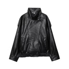 Oversized Faux Leather Snap-Front Bomber Jacket - Leah Partow