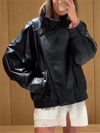Cropped Leather-Look Bomber Jacket - Leah Partow