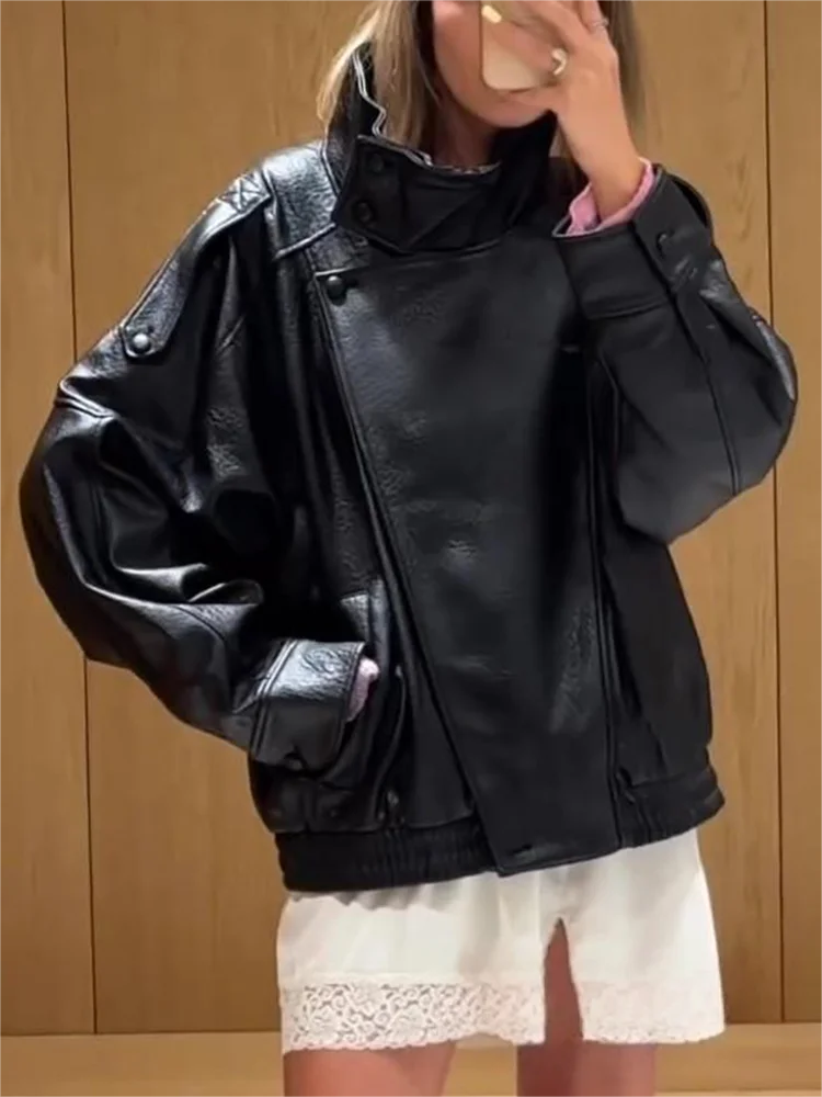 Cropped Leather-Look Bomber Jacket - Leah Partow