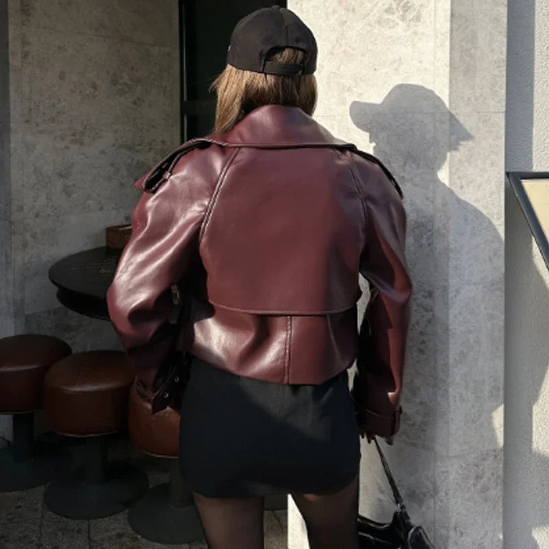 Cropped Faux Leather Moto Jacket - Leah Partow