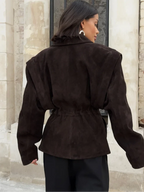 Suede-Look Tailored Blazer Jacket - Leah Partow