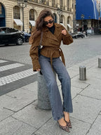 Brown Suede-Like Wrap Jacket - Leah Partow
