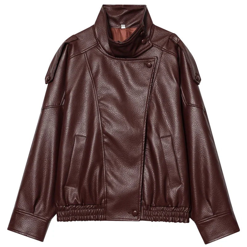 Cropped Leather-Look Bomber Jacket - Leah Partow