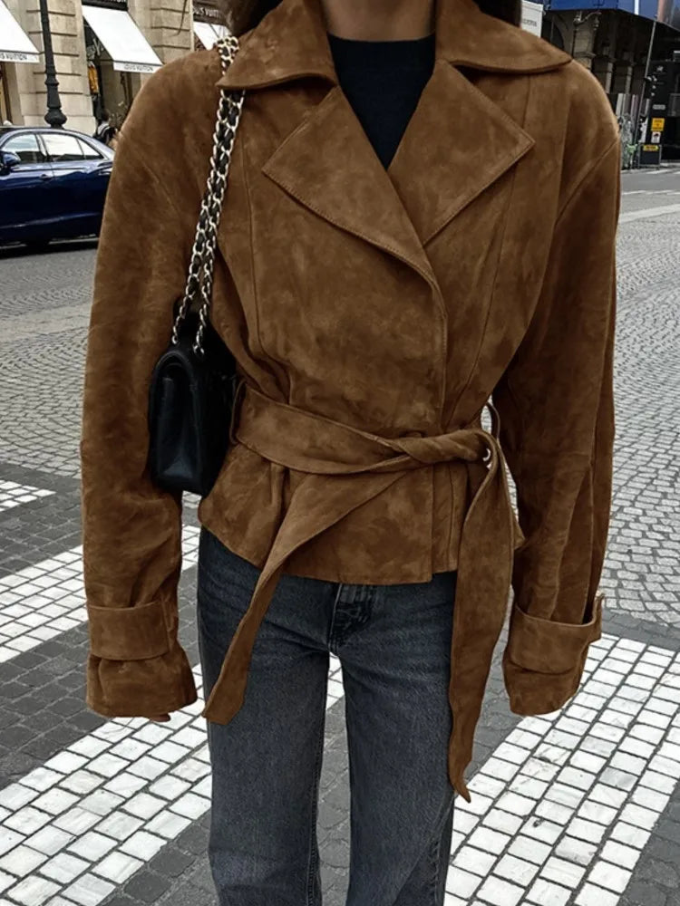 Brown Suede-Like Wrap Jacket - Leah Partow
