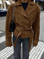 Brown Suede-Like Wrap Jacket - Leah Partow