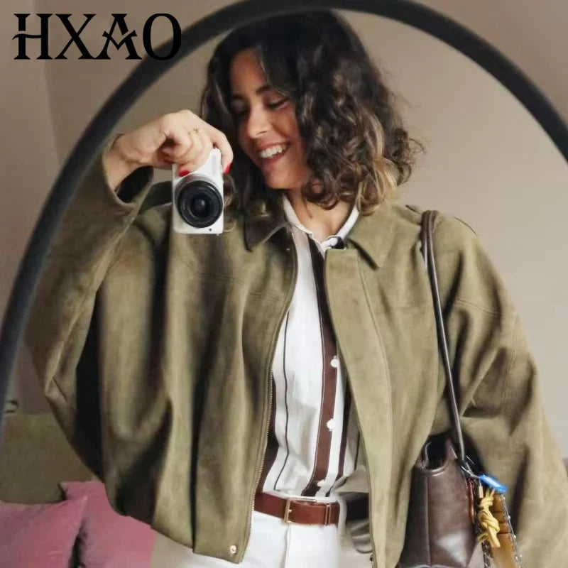 Cropped Suede-Like Bomber Jacket - Leah Partow