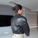 Cropped Leather-Look Bomber Jacket - Leah Partow