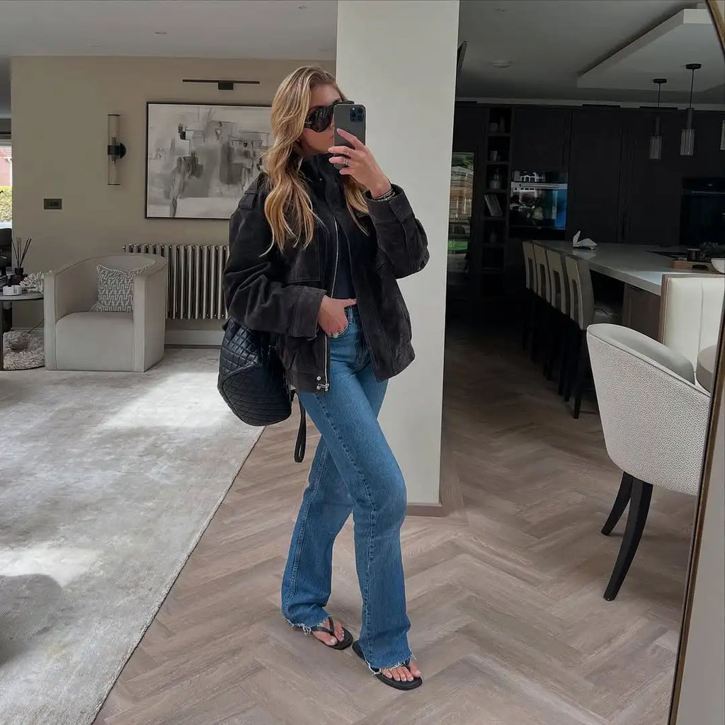 Retro Suede-Like Cropped Zip Jacket - Leah Partow