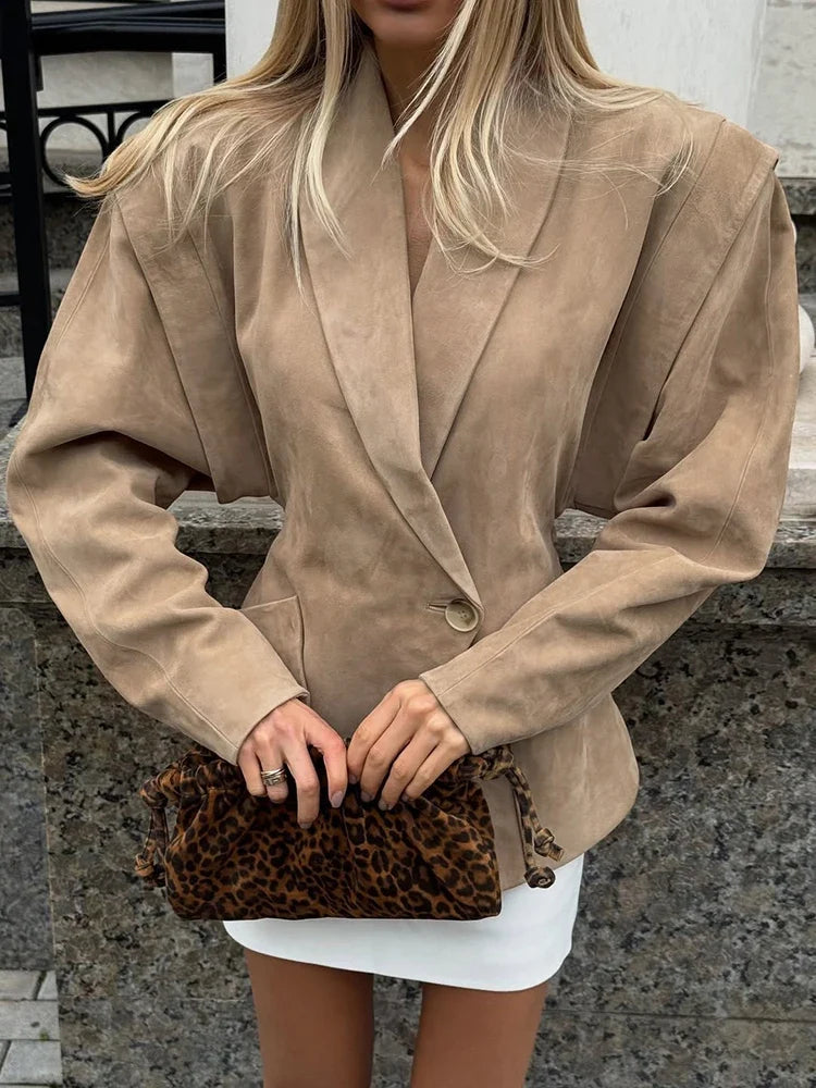 Suede-Look Tailored Blazer Jacket - Leah Partow