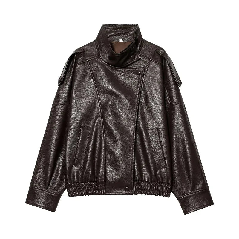 Oversized Faux Leather Bomber Jacket - Leah Partow