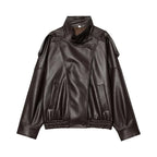 Oversized Faux Leather Snap-Front Bomber Jacket - Leah Partow