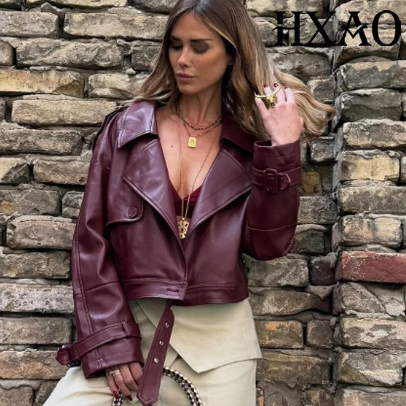 Cropped Faux Leather Moto Jacket - Leah Partow