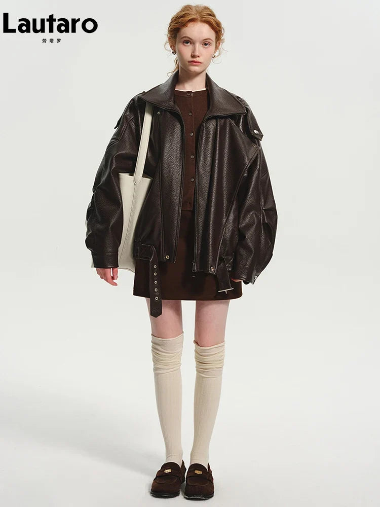 Oversized Faux Leather Moto Jacket - Leah Partow