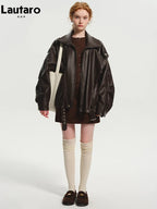 Oversized Faux Leather Moto Jacket - Leah Partow