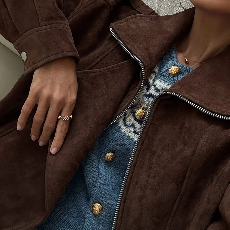 Brown Cropped Moto Jacket - Leah Partow