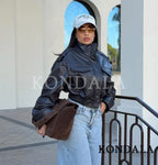 Faux Leather Utility Bomber Jacket - Leah Partow