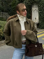 Suede-Look Cropped Utility Jacket - Leah Partow
