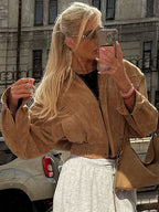 Suede-Look Cropped Utility Jacket - Leah Partow