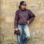 Oversized Faux Leather Bomber Jacket - Leah Partow