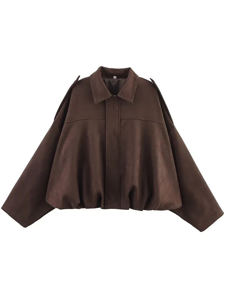 Oversized Suede-Look Bomber Jacket - Leah Partow