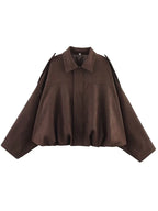 Oversized Suede-Look Bomber Jacket - Leah Partow