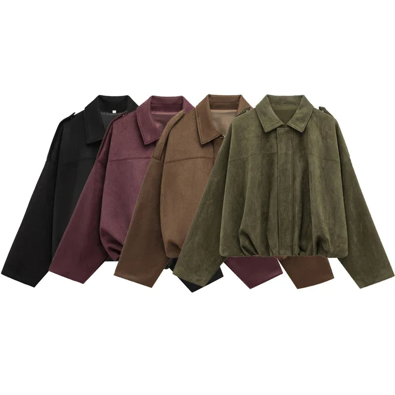 Cropped Suede-Like Bomber Jacket - Leah Partow