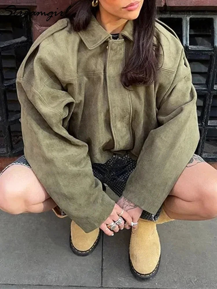 Oversized Suede-Look Bomber Jacket - Leah Partow
