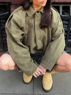 Oversized Suede-Look Bomber Jacket - Leah Partow