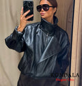 Faux PU Leather Cropped Bomber Jacket - Leah Partow