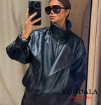Faux PU Leather Cropped Bomber Jacket - Leah Partow
