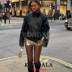 Cropped Leather-Look Bomber Jacket - Leah Partow