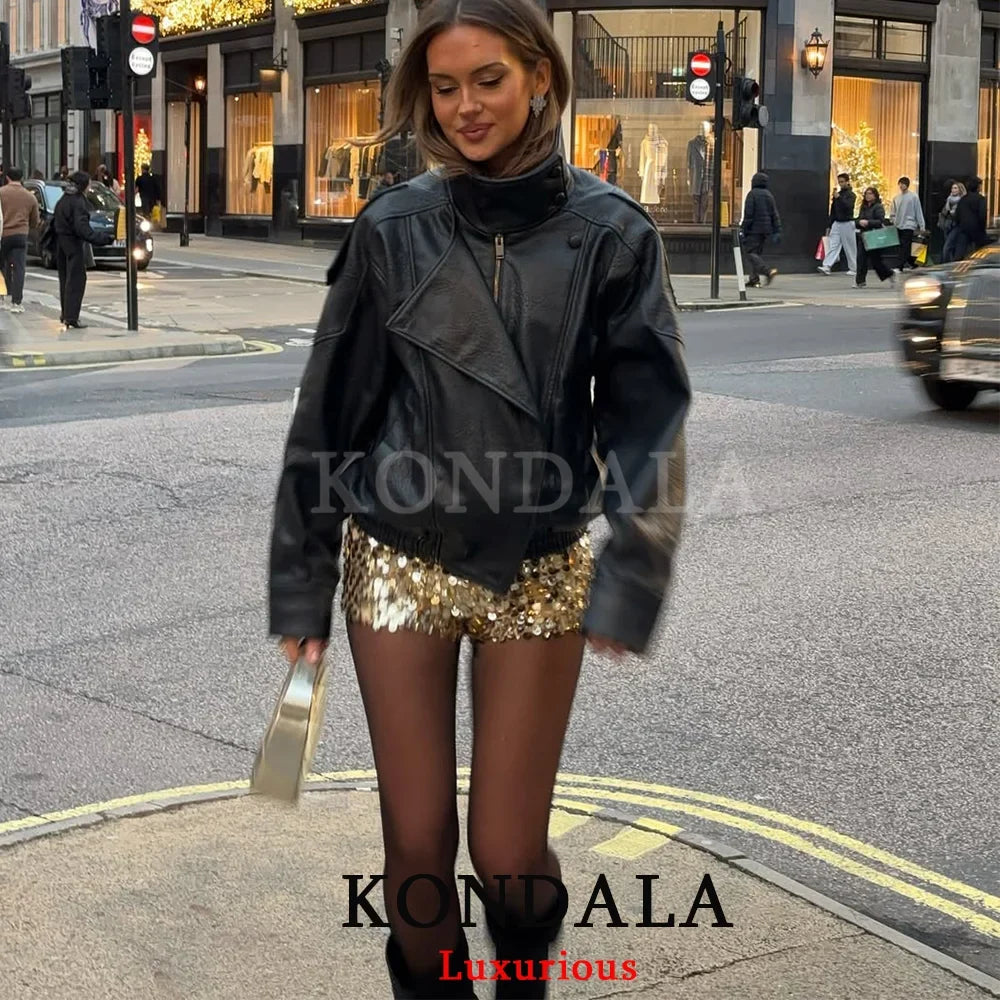 Cropped Leather-Look Bomber Jacket - Leah Partow