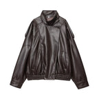 Oversized Faux Leather Stand Collar Jacket - Leah Partow