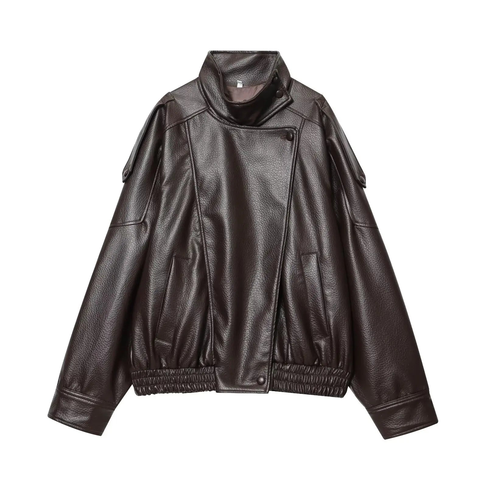 Oversized Faux Leather Stand Collar Jacket - Leah Partow