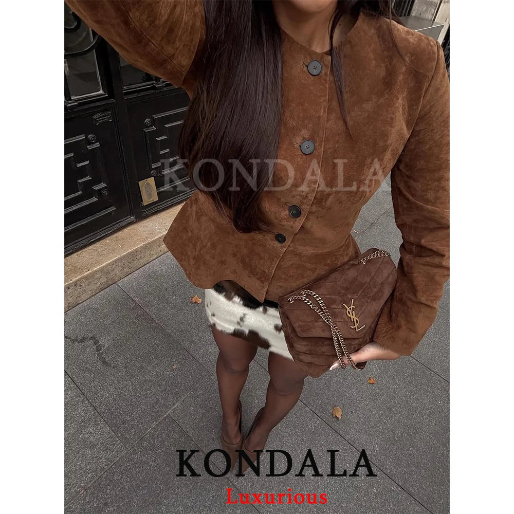 Cropped Suede-Look Button Jacket - Leah Partow