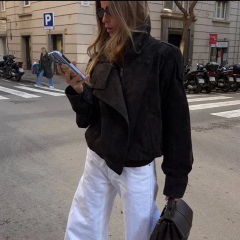 Leather-Look Snap-Front Moto Jacket - Leah Partow