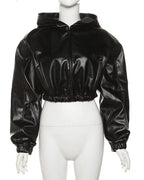 Hooded PU Leather Bomber Jacket - Leah Partow