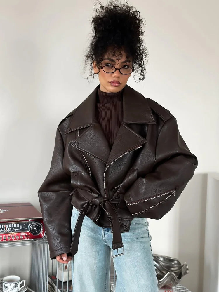 Belted Faux Leather Moto Jacket - Leah Partow
