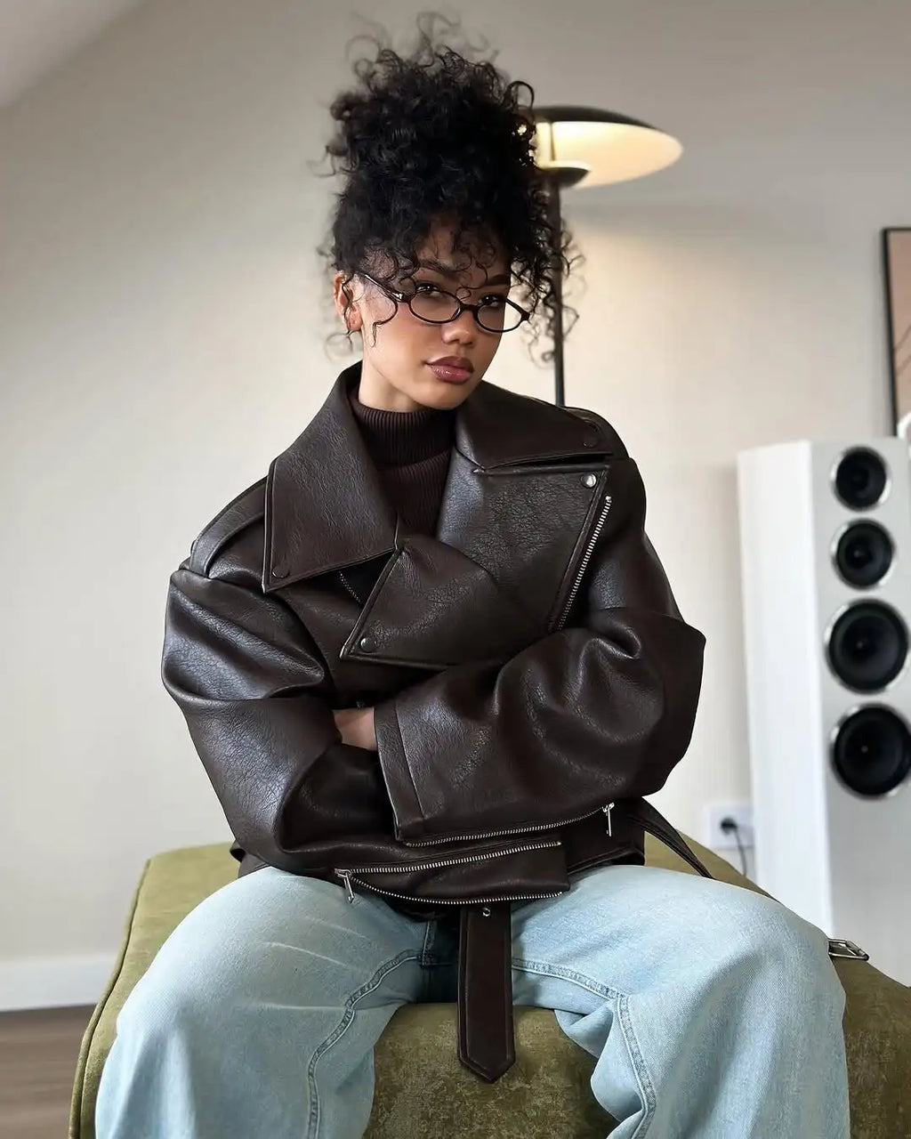 Belted Faux Leather Moto Jacket - Leah Partow